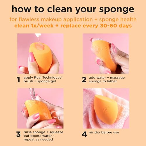 Real Techniques Miracle Complexion Sponge, Beauty Sponge For Makeup Blending & Foundation Application, Streak Free Full Coverage Finish, 1 Count (Pack of 2)