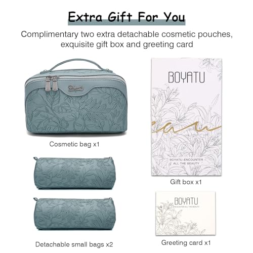 Travel Makeup Bags Cosmetic Organizer Bag: 3-Set Large Capacity Make up Bag - PU Leather Toiletry Bag for Women - Wide Open Portable Pouch with Divider & Handle (07-Purple-1)
