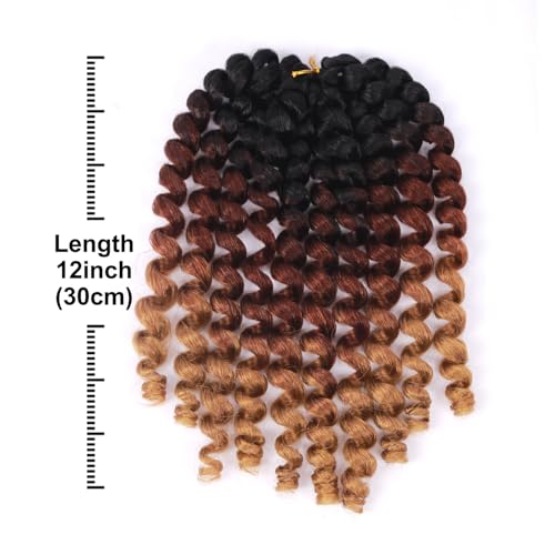 5 Packs short Jumpy Wand Curl Crochet Hair Jamaican Bounce Crochet Hair Curly Braiding Hair Curly Crochet Hair for Black Women 10Roots/Pack(5packs)… (1B/30/27, 12inch(pack of 5))