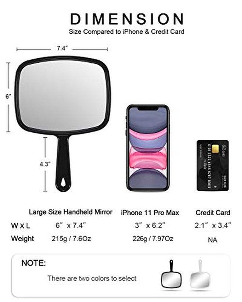 PROTECLE Hand Mirror, Handheld Makeup Mirror with Handle for Barber Hairdressing (Square Black L)