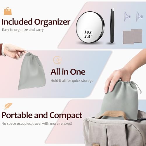 WOHOMIBAN 30X Magnifying Mirror, Magnified Mirror 3.5" with Two Suction Cups and Tweezer, Travel Magnifying Mirror Set Comes with Portable Storage Bag, Small Magnifying Mirror for Travel(White)