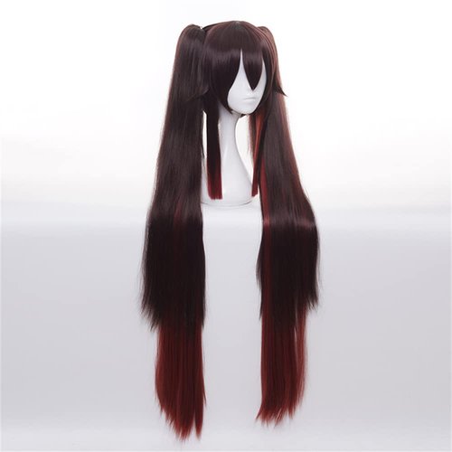 Mystylecos Anime Hutao Coslplay Wig Genshin Impact Red Brown Gradient Bangs Double Ponytail Wig Halloween Party Wigs
