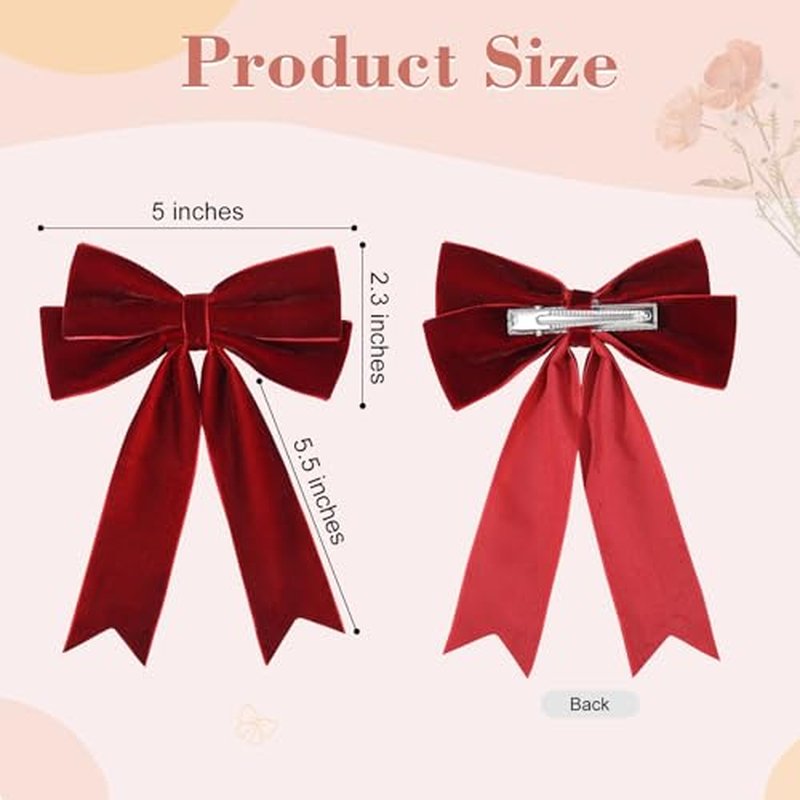 6PCS Velvet Bows Hair Clip Ribbon Accessories Ponytail Holder Hair Bow for Women Girls Toddlers Teens Kids