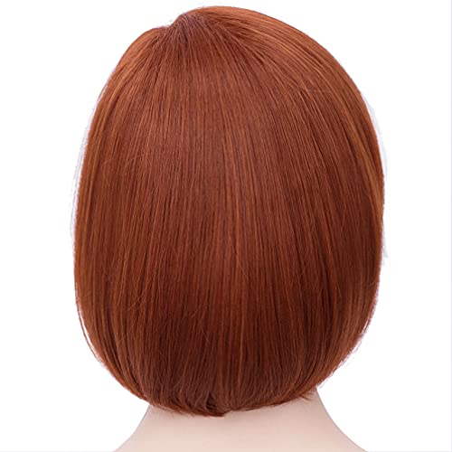 RightOn Orange Wig Short Straight Bob Wig Dark Orange Wig for Cosplay Party Wig Cap and Eye Mask Included