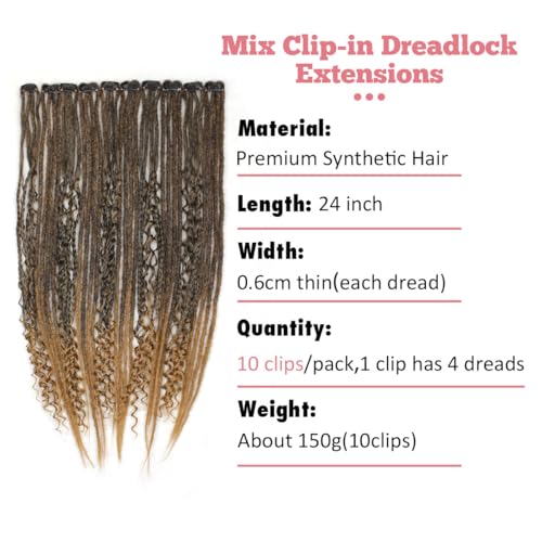 24 Inch Clip in Dreadlock Hair Extensions 10Clips 40 Strands Synthetic Handmade Soft Clip In Dreads Extensions for Women,Pink