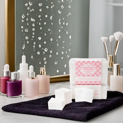 ICOTLE 475 Pcs Square Makeup Cotton Pads, 100% Cotton Soft Lint Free for Removing Makeup, Double-Side Save Water, 75 Thick + 400 Ultra-Thin for Daily Skin Care