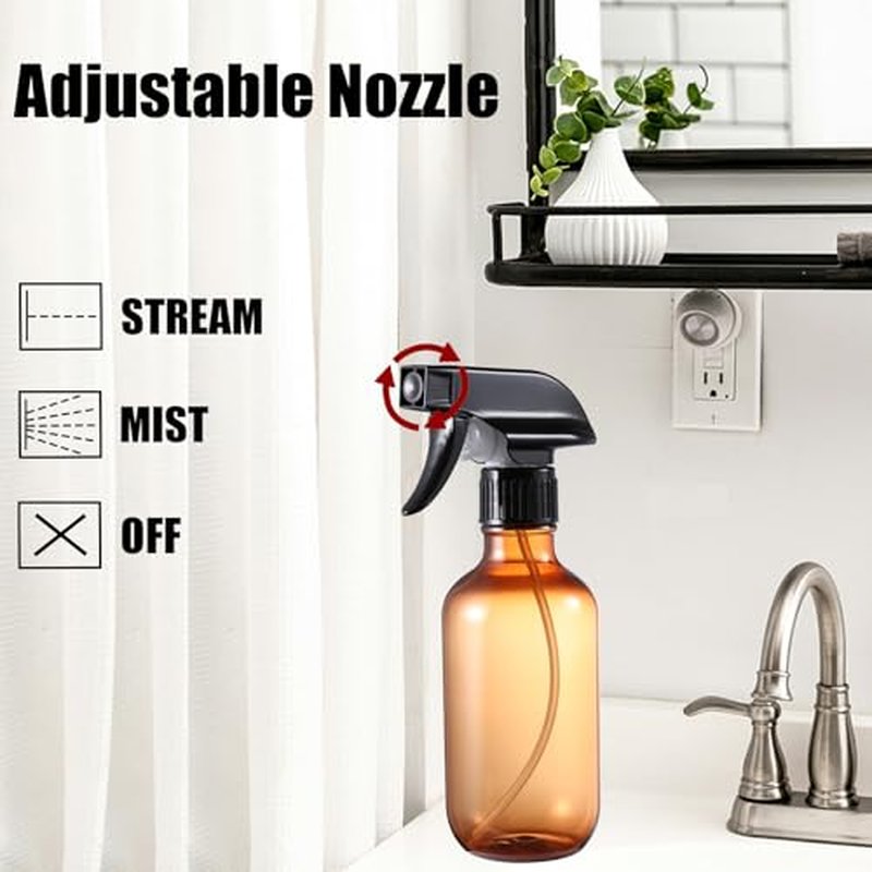 Plastic Spray Bottles Small, Mister Squirt Bottle 2 Pack, 10.1 oz Amber Refillable Empty Spray Bottles with Adjustable Mist/Stream, Water Spray Bottle for Hair, Plant, Pet, Cleaning, Cooking