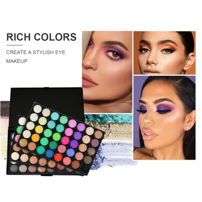 Professional Makeup Eyeshadow Pallet Kit, All About Colorful Matte Shimmers Eye Makeup Palette, Natural Make Up Eye Shadows Cosmetics Gift Smokey Pallet Set, Safe for Sensitive Eyes (120-color)