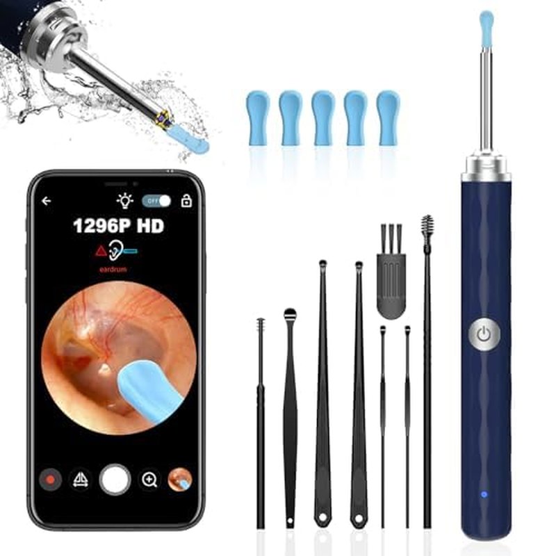 Ear Wax Removal Tool Camera, (1296P) Ear Cleaner with Light and Camera Ear Wax Cleaner with 8 pcs Ear Set, Earwax Removal Kit Compatible with iPhones, iPad, Android Phones, Blue…