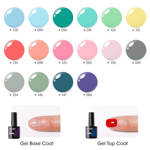 Gellen Gel Nail Polish, 16 Colors Gel Nail Polish Set, Need U V Cured Gel Nail Polish Set for Gift, Including Gellen Gel Base and Top Coat for Nails Prep