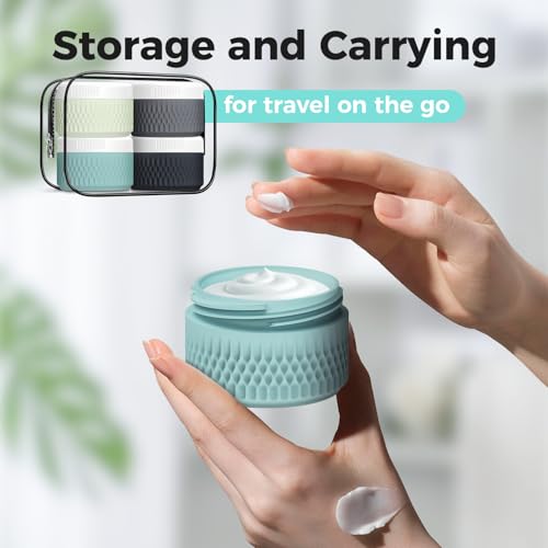 Travel Containers for Toiletries, Silicone Cream Jars BPA Free, TSA Approved 1.3oz Travel Size Containers, Leak-proof Travel Essentials with Lid for Cosmetic Face Hand Body Cream