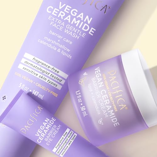 Pacifica Face Cream - Vegan Ceramide Barrier Cream w/Niacinamide & Shea Butter - Hydrating Daily Face Moisturizer Fragrance Free for Sensitive Skin, Vegan, Clean Beauty Allergy & Dermatologist Tested