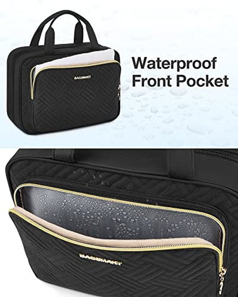 BAGSMART Toiletry Bag Hanging Travel Makeup Organizer with TSA Approved Transparent Cosmetic Bag Makeup Bag for Full Sized Toiletries, Medium-Black