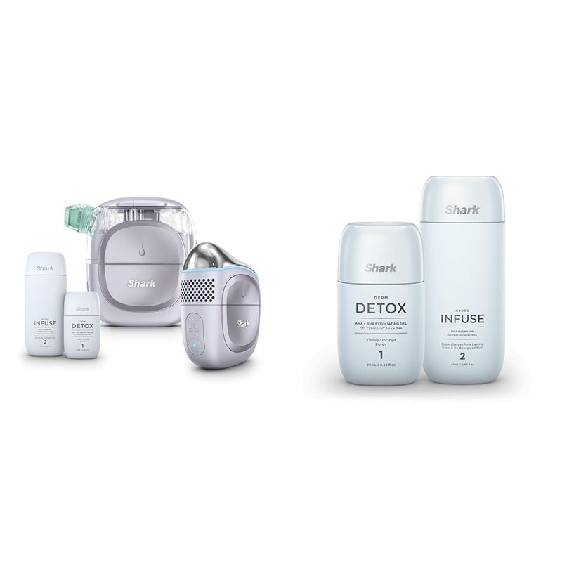 Shark FacialPro Glow at-Home Hydro-Powered Facial System + FacialPro Glow Replenishment Kit with DePuffi Hot & Cold Therapy – Professional Spa Skincare Device for Pore Cleansing, Hydration, Lilac