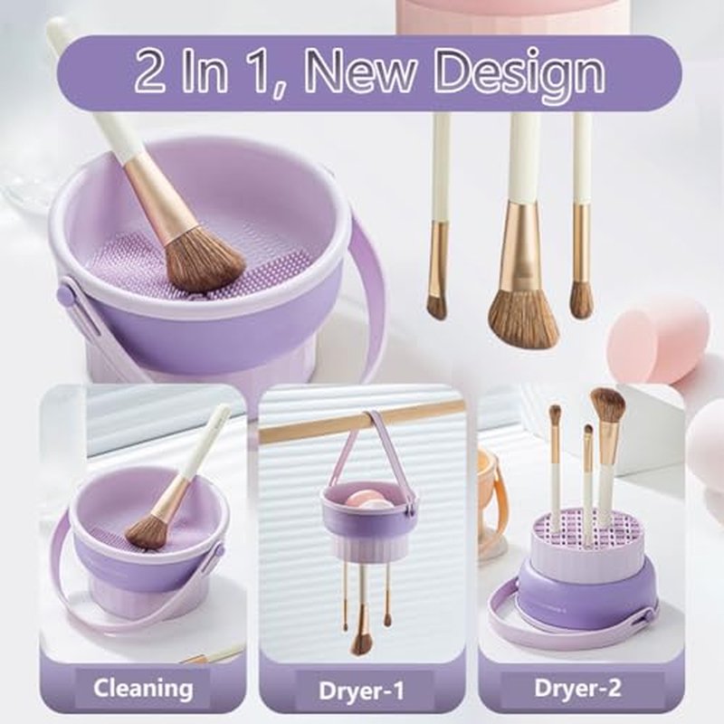 Makeup Brush Cleaning Set Makeup Brushes Cleaner Holder 3 in 1 Portable Cleaning Tool for Brushes, Powder Puffs, and Sponges with Bowl, Holder & Mat(apricot)