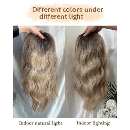 PANEWAY 16Inch Hair Toppers for Women with Thinning Hair - 6.5''x6.5'' Ladies Wiglets Toppers - Ombre Dark Root to Blonde