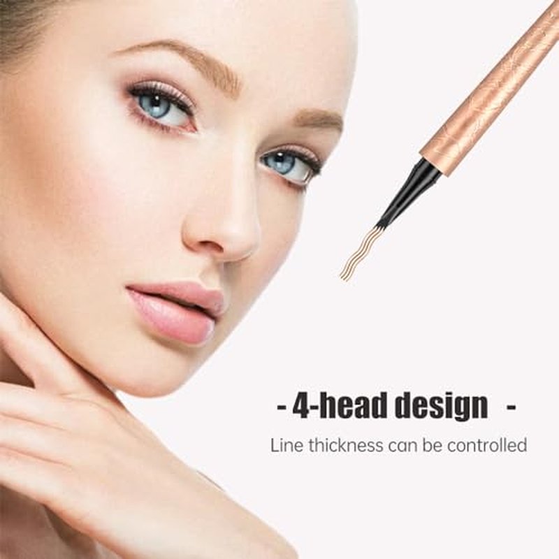 Microblading Eyebrow Pen, 2024 New Waterproof Microblading Eyebrow Pencil with 4 Tip Eye Brow Pen, Natural Eyebrow Makeup Fine Stroke Magic Eyebrow Pencil Stay on All Day (Black)