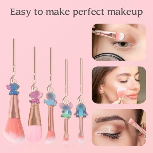 Cute Cartoon Girl-Themed 5-Piece Makeup Brush Set ? Premium Synthetic Bristles for Foundation, Blending, Face Powder, Blush, Concealer & Eye Shadow