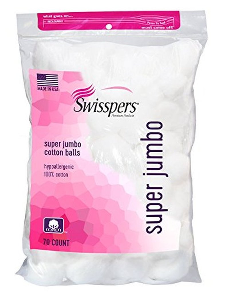 Swisspers Premium 100% Cotton Balls, Hypoallergenic, Super Jumbo Size, 70-Count Bags, 12-Pack (840 Balls Total)