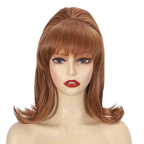 Sabosi Beehive Wig Women Vintage Retro Wig 50s 60s 70s Wig with Bangs for Women Synthetic Hair for Halloween Costume Party (Auburn)