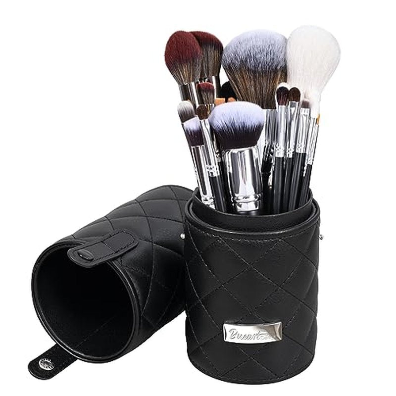 Bueart Design Pro makeup Artist Brushes Set 34Pcs Goat Hair Horse hair Makeup Brush Set with extra Large Holder (22Pcs Matte Black)