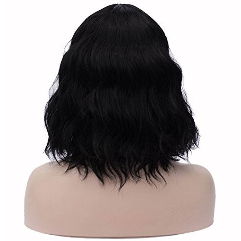 BERON 14 Inches Hot Pink Wig Women’s Bob Curly Pink Wig with Bangs Magenta Wig for Women Halloween Cosplay Wig for Daily Use Synthetic Wig (Rose Pink)