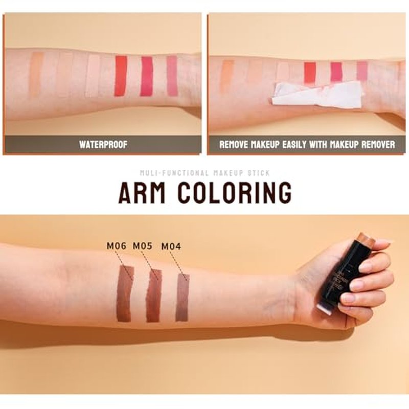 Cream Contour Stick, Multi-Use Bronzer Stick with Brush, Highlighter Blush Stick for Natural Foundation Makeup, New Updated Moisturizer Highlighter and Bronzer Stick, Face Contour Concealer Makeup 05