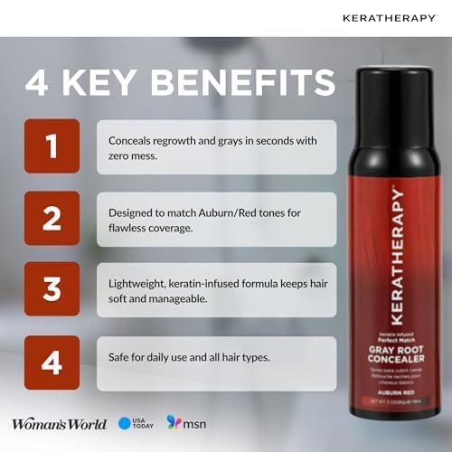 Keratherapy Keratin Infused Perfect Match Gray Root Concealer Spray, Light Brown, 3 oz, 118ml - Root Cover Up Spray to Hide Gray Roots - Keratin Therapy Hair Darkening & Temporary Scalp Concealer