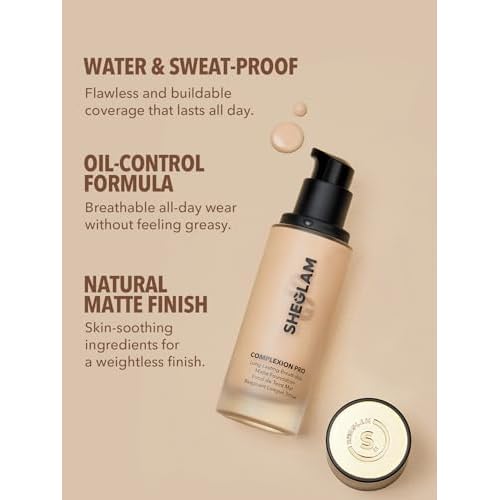 SHEGLAM Full Coverage Foundation Makeup Long Lasting Waterproof Matte Dewy Liquid Foundation - Nude