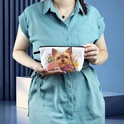 Floral Yorkshire Terrier Makeup Bag Small Organizer Bag Toiletry Zipper Pouch Adorable Yorkshire Terrier Cosmetic Bag Present for Dog Lovers Yorkshire Mom Women