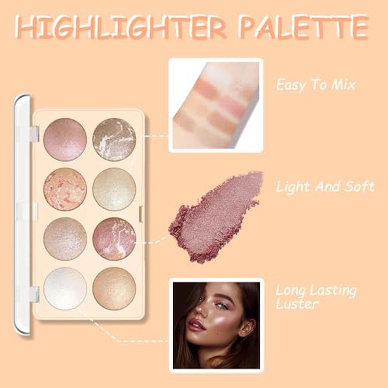 Aaiffey 8 Colors Pink Eyeshadow Primer Shimmer Naked Cream Eyeshadow Powder Palette For Eye Highlighter Makeup Shade Buildable Blendable,Soft Powder,Highly Pigmented,Long Lasting (01#)