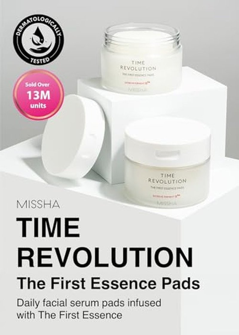 MISSHA Time Revolution The First Essence Toner Pads (75 pads) - Exfoliating Pads Enhanced with AHA, Moisturizing, Larger Size, Advanced Ferment Absorption