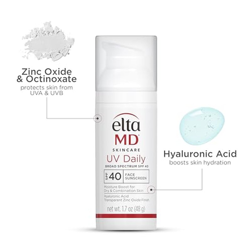 EltaMD UV Daily SPF 40 Face Sunscreen Moisturizer with Zinc Oxide, Daily Moisturizer with SPF, 1.7 oz Pump (2 Pack)