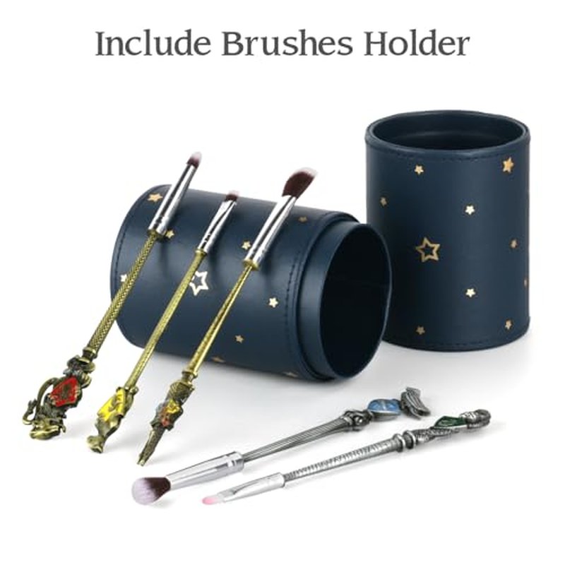 5 PCS Metal Makeup Brushes Set with Brushes Holder, Wizard Wand Makeup Brushes Set for Women Girls