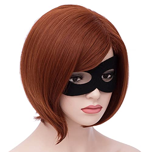 RightOn Orange Wig Short Straight Bob Wig Dark Orange Wig for Cosplay Party Wig Cap and Eye Mask Included