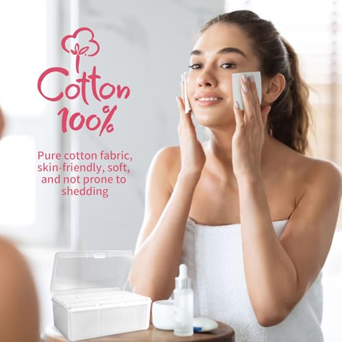 ICOTLE 475 Pcs Square Makeup Cotton Pads, 100% Cotton Soft Lint Free for Removing Makeup, Double-Side Save Water, 75 Thick + 400 Ultra-Thin for Daily Skin Care