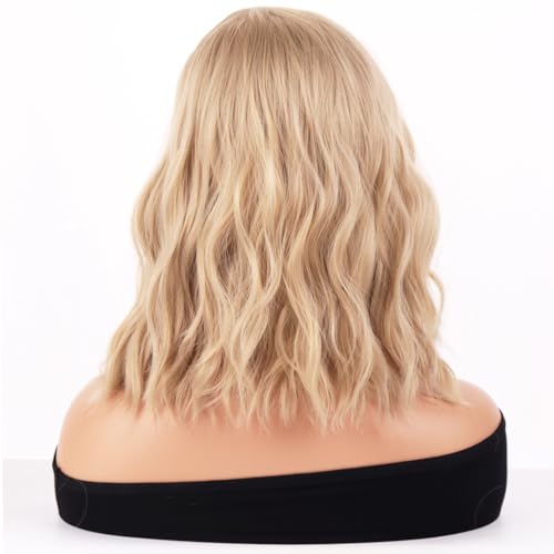 BERON Green Wigs for Women Short Curly Bob Wavy Wig Girls Olive Color Body 14'' Heat Resistant Synthetic Hair Wig Cosplay Daily Party Wigs