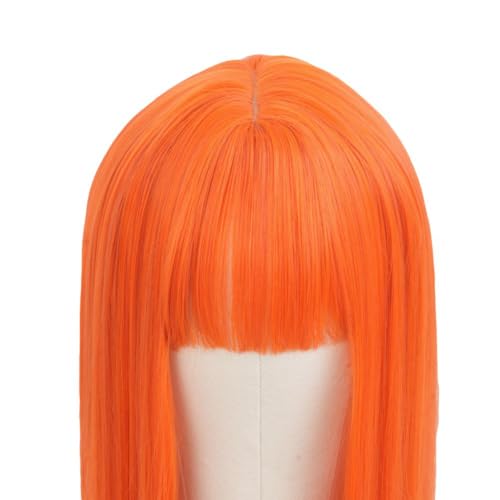 Siudus Orange Long Straight Wigs for Women with Bangs Heat Resistant Synthetic Wig Cosplay Halloween Daily Party Hair Wigs