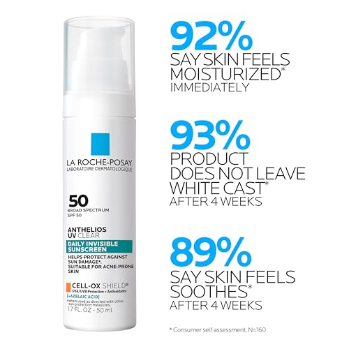 La Roche Posay Anthelios UV Clear Sunscreen SPF 50, Daily Sunscreen for Face with Azelaic Acid, Broad Spectrum Invisible SPF Protection for Acne and Rosacea Prone Skin