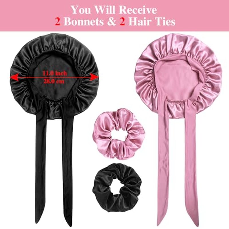2+2 Satin Bonnets with Scrunchies for Kids, Cute Hair Bonnets for Girls Sleeping Curly Hair, A