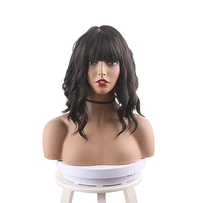 Zuoou Synthetic Blonde Short Curly Bob Wig with Bangs, Stylish Cute Wavy Hair Shoulder Length Pastel Cosplay Wigs for Women Girls Daily Use
