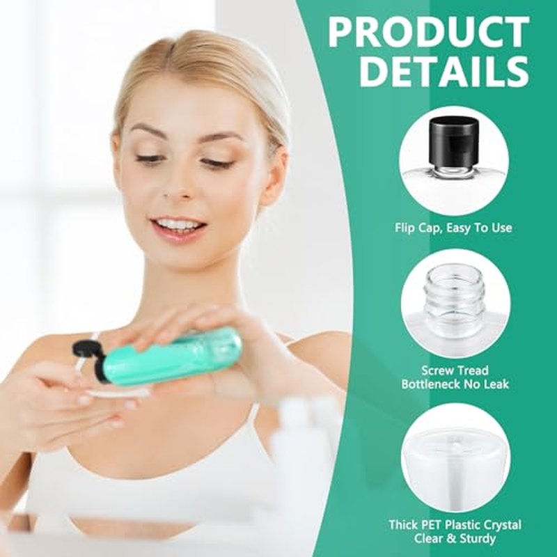 Domensi 4 Pcs 3.4 oz Travel Bottles with Flip Cap Clear Plastic Travel Size Containers Portable Leak Proof Squeeze Bottle Refillable Empty Cosmetic Containers for Liquid Shampoo Lotion