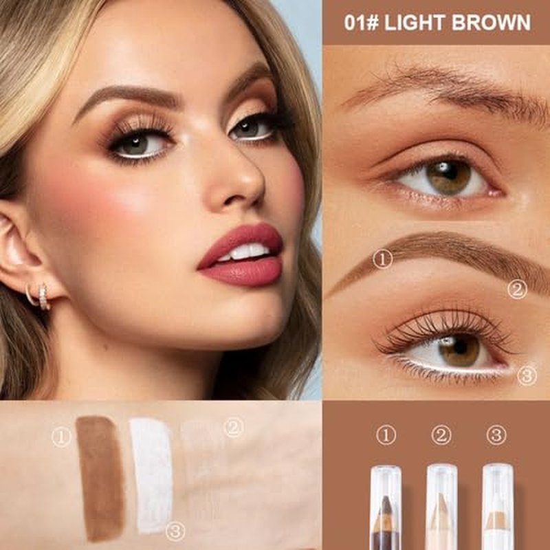 Eyebrow Pencil Eyebrow Lift Highlighting Pencil, Contour Pencil Set Highlighter Stick, Eyeliner, -3 Eye Makeup Pencil Set, Fill & Define Eyebrows, For Women (01# Light Brown)