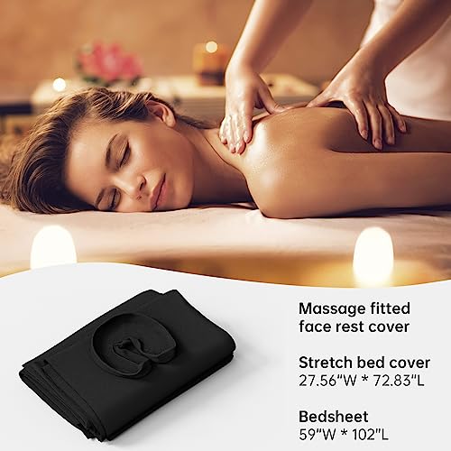 CLORIS Universal 3-Piece Massage Table Sheet Set Premium Soft Microfiber Includes Massage Table Cover, Fitted Sheet and Face Rest Cover - Black