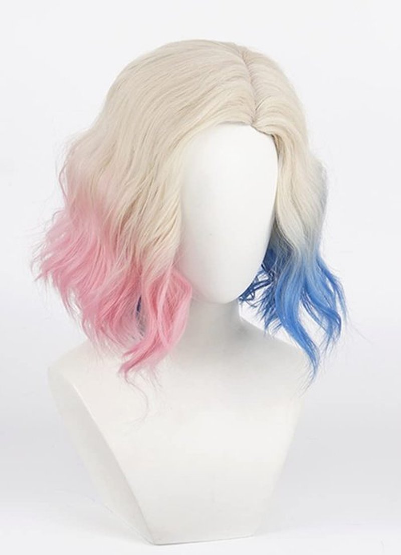 NiceLisa Blonde Short Wave Curly Enid Sinclair Wigs with Pink Blue Hair Women Girls Modern Anime Cosplay Wig Daily Wear Wigs
