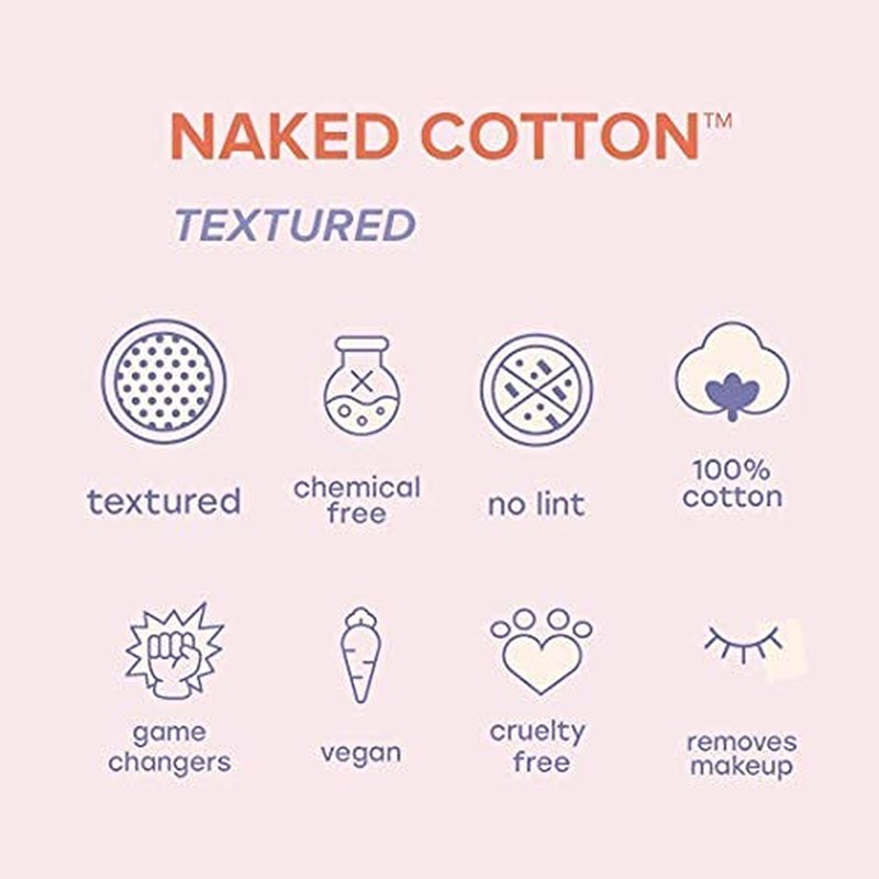 White Rabbit - NAKED COTTON Textured - Perforated Facial Cotton Pads - For Makeup Remover, Toner, Mask - 100% Cotton, Unbleached, Lint-Free - Exfoliating & Durable - Natural & Cruelty-Free - 200 Count