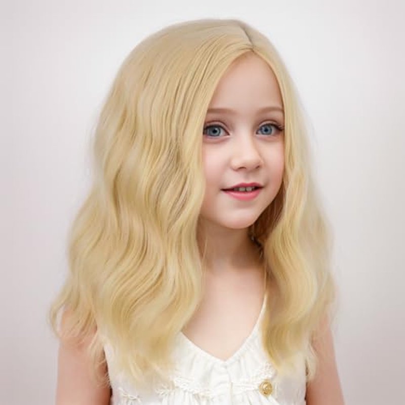 Ufindcos Kids Blonde Wig Short Curly Wavy Child Wig Golden Blonde Wig for Girls Side Part Blonde Bob Synthetic Hair Wigs with Wig Cap