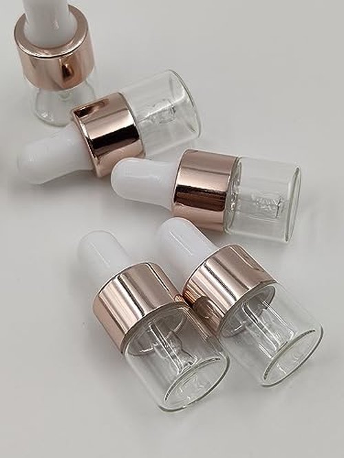 YYNGJCK 15Packs 1ml Sample Glass Dropper Bottles for Essential Oils, Mini Glass Vials Perfume Aromatherapy Cosmetic Liquid Containers With Glass Eye Dropper