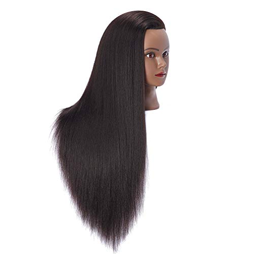 Hairlink 26-28'' Mannequin Head Yaki Synthetic Fiber Hair Styling Training Head Dolls for Cosmetology Manikin Maniquins Practice Head with Stand (6611BY0220)
