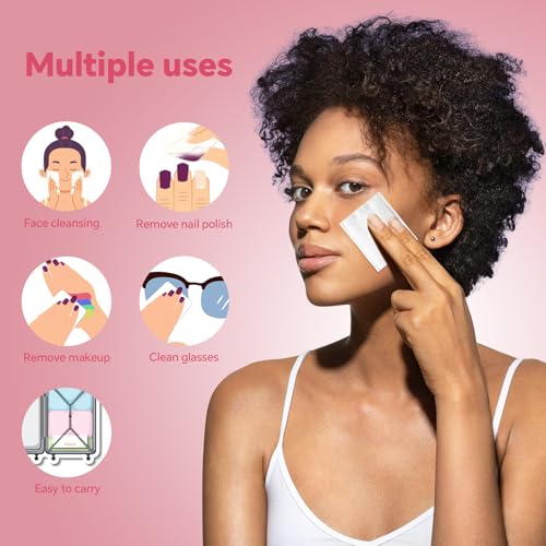 ICOTLE 475 Pcs Square Makeup Cotton Pads, 100% Cotton Soft Lint Free for Removing Makeup, Double-Side Save Water, 75 Thick + 400 Ultra-Thin for Daily Skin Care